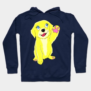 Cute Golden Retriever Puppy Waving Cartoon Style Hoodie